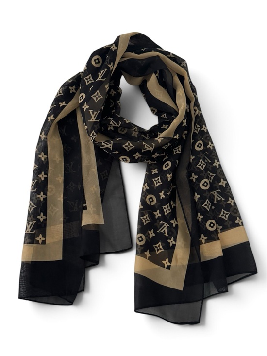 Louis Vuitton Accessories - Louis Vuitton Black & Beige Monogram Lightweight Scarf